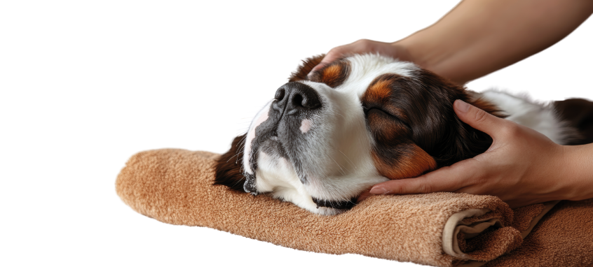 Chien recevant un massage